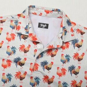 Waggle Polo Shirt Mens Medium Rooster Animal Print Golf Performance Stretch